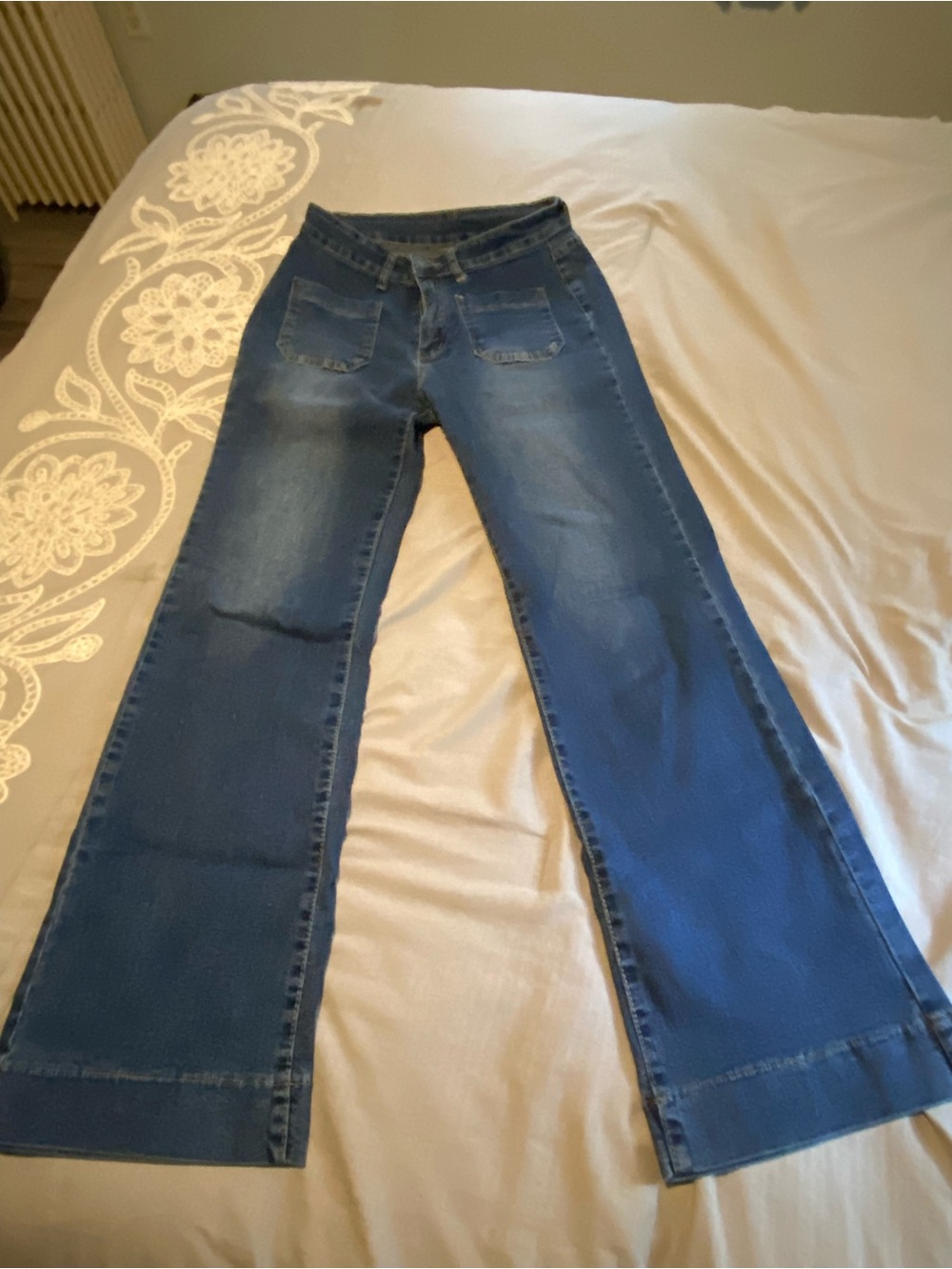SHEIN Dark Blue Boot Cut Jeans with Front Patch Pockets